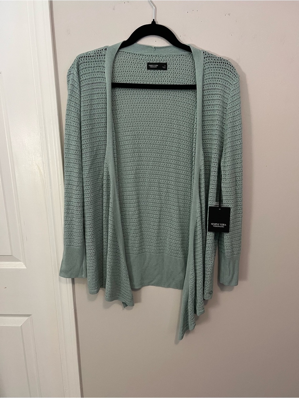 NWT Simply Vera VeraWang Open-Front Mint Green Knit Cardigan,L